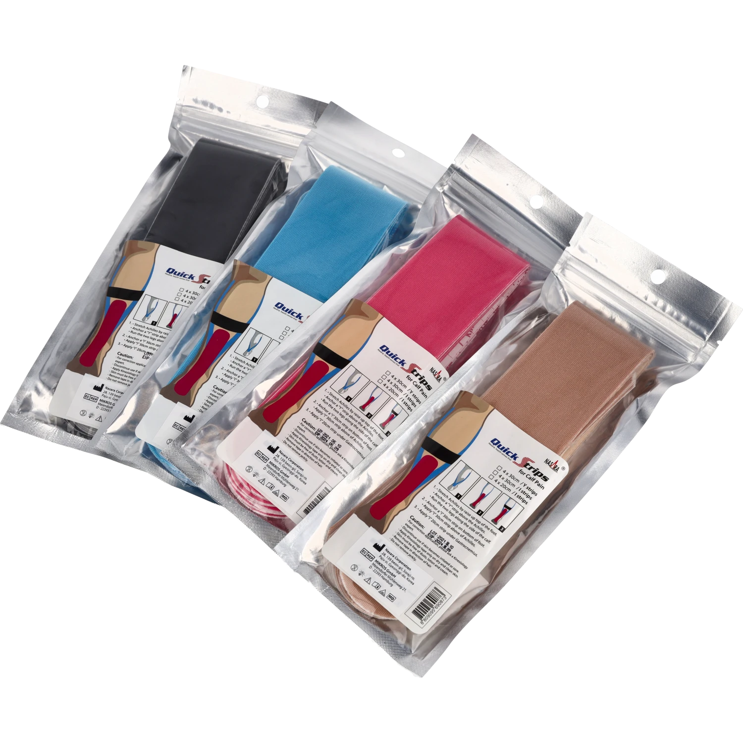 Nasara Kinesiologie Tape Pain Pack Calf alle Farben Gruppenfoto Verpackung