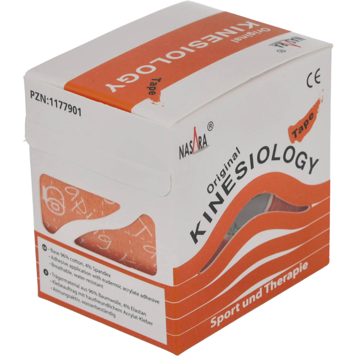 Nasara Kinesiologie Tape 5cm Orange Einzelrolle Verpackung