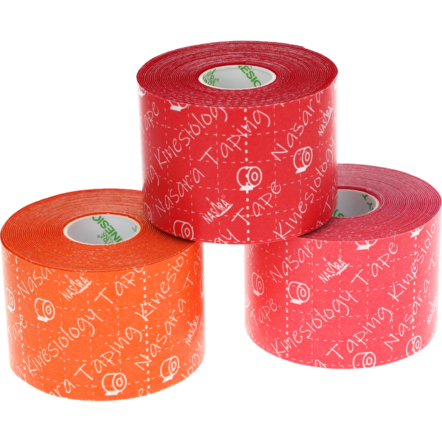 Nasara Kinesiologie Tape 3er-Set Warm Pack Orange-Rot Pink als Pyramide