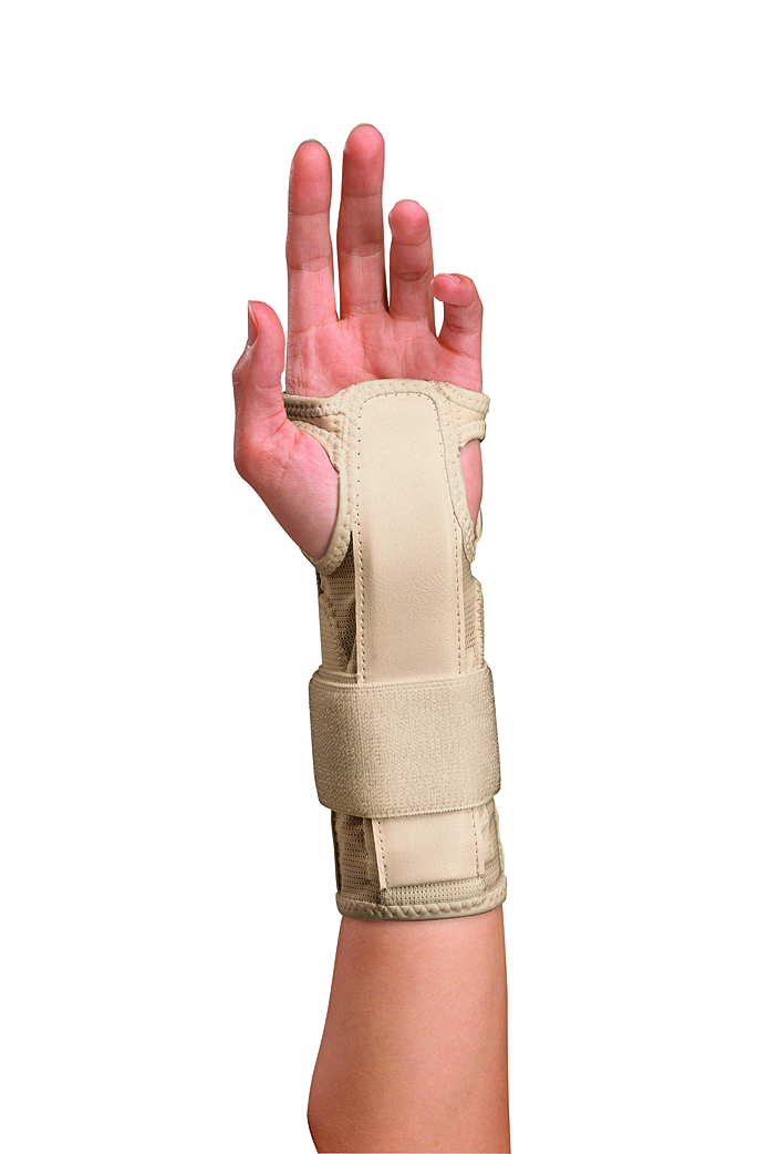 Mueller Wrist Stabilizer beige 307 an Hand angelegt