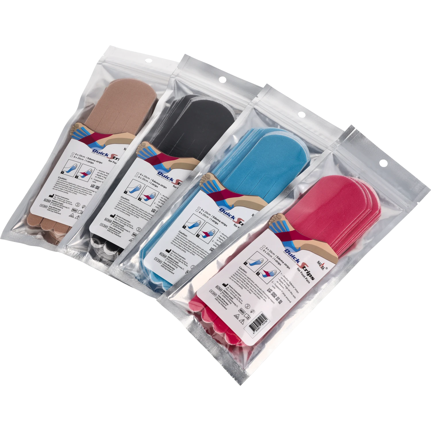 Nasara Kinesiologie Tape Pain Pack Foot alle Farben Verpackung Gruppenfoto