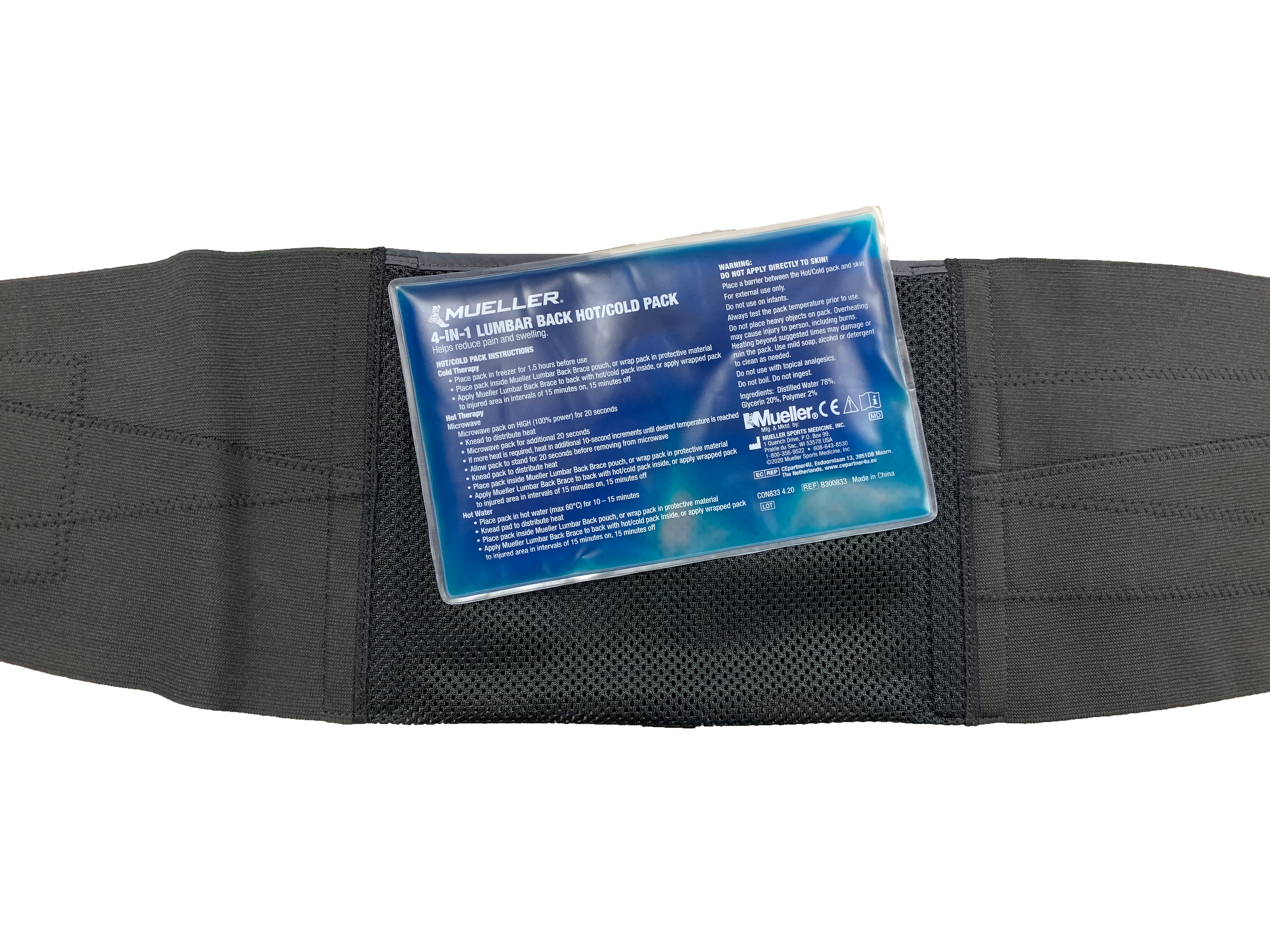 Mueller Cold-Hot Lumbar Back Brace 66017 Gürtel offen mit Cold-Hot Gel Pack