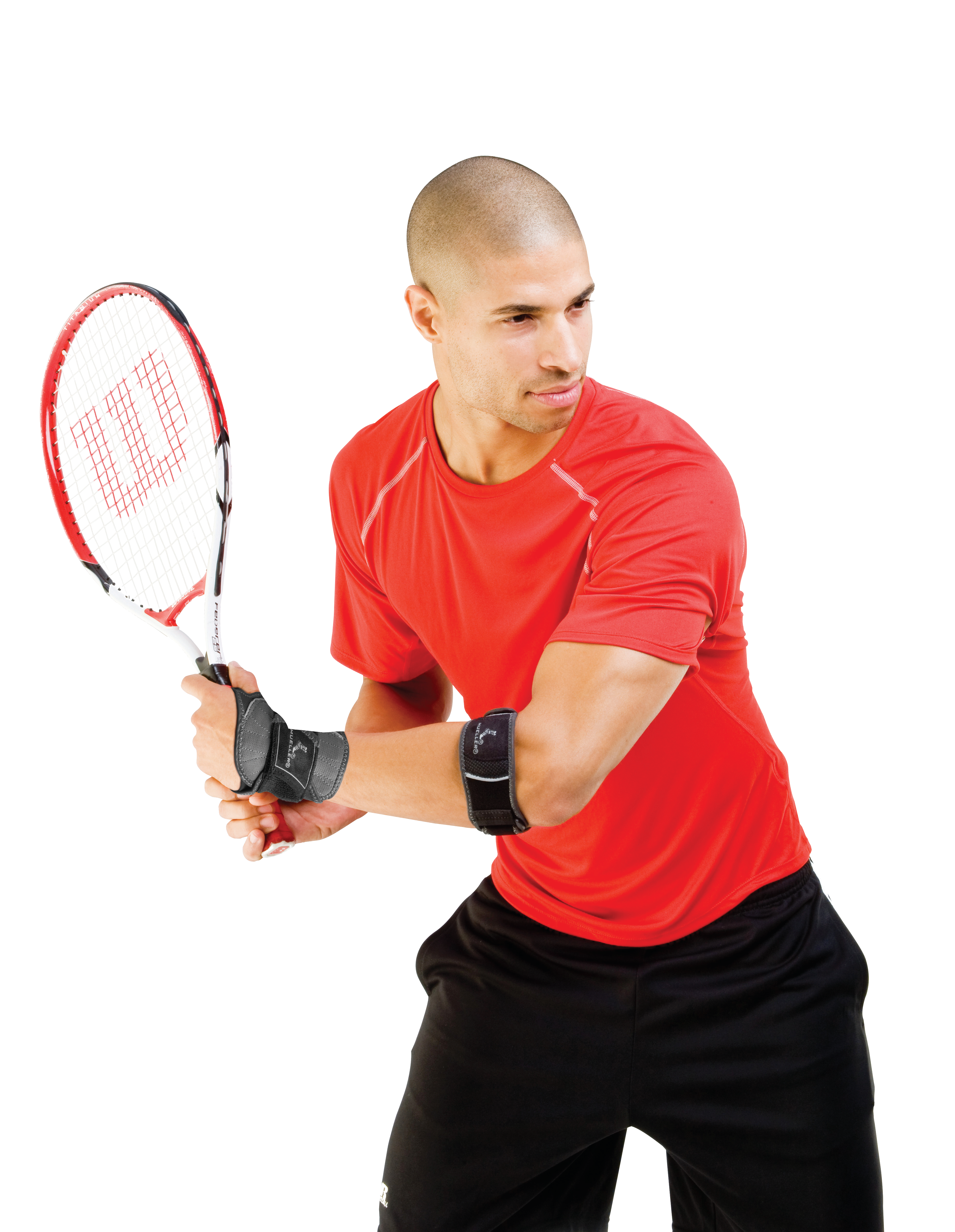 Mueller Hg80 Premium Tennis Elbow Brace 7901 Dmonstration männlicher Tennisspieler