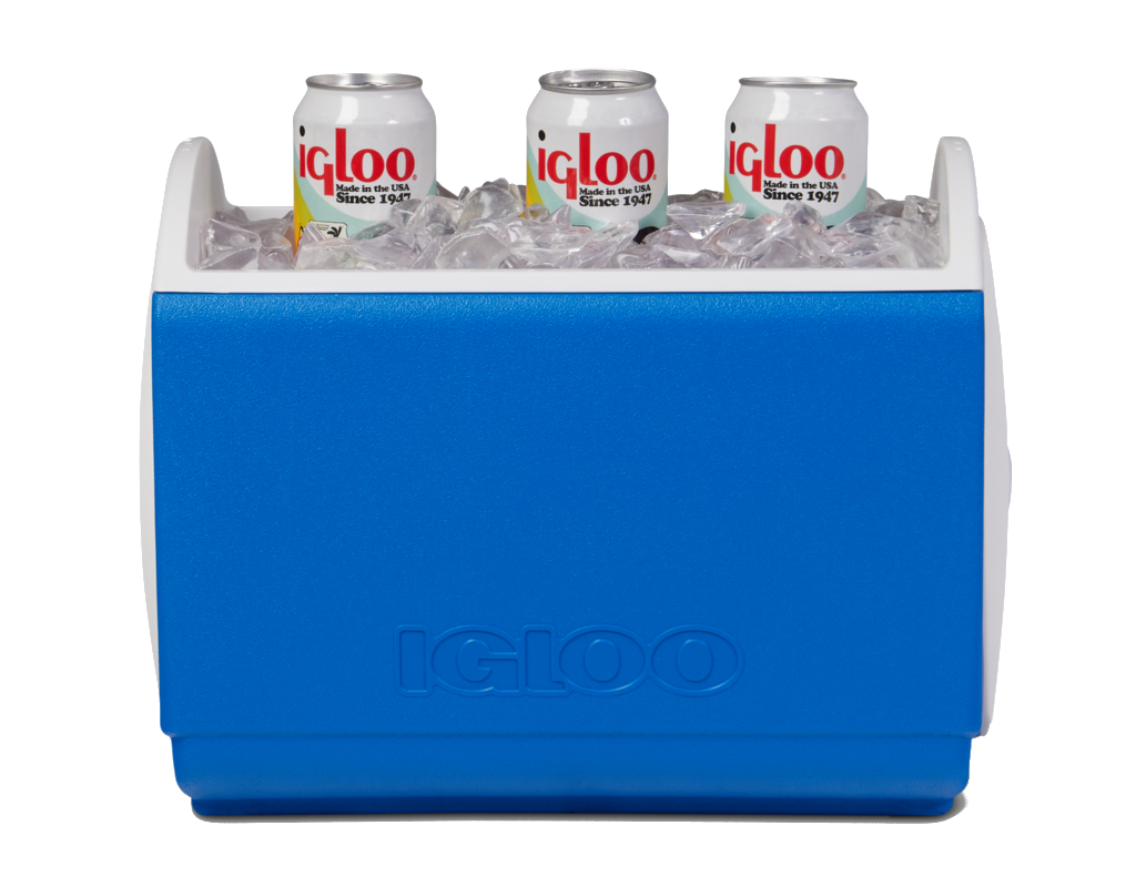 Igloo Playmate 1,5 Liter Blau offen Eis drei Getränkedosen innen