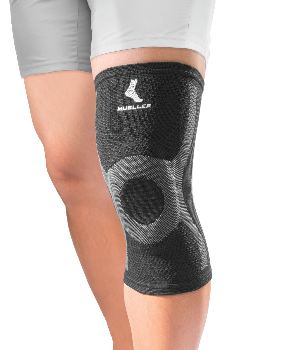 Mueller Premium Knit Knee Support with Gel Pad 6739 Kniebandage angezogen am Knie