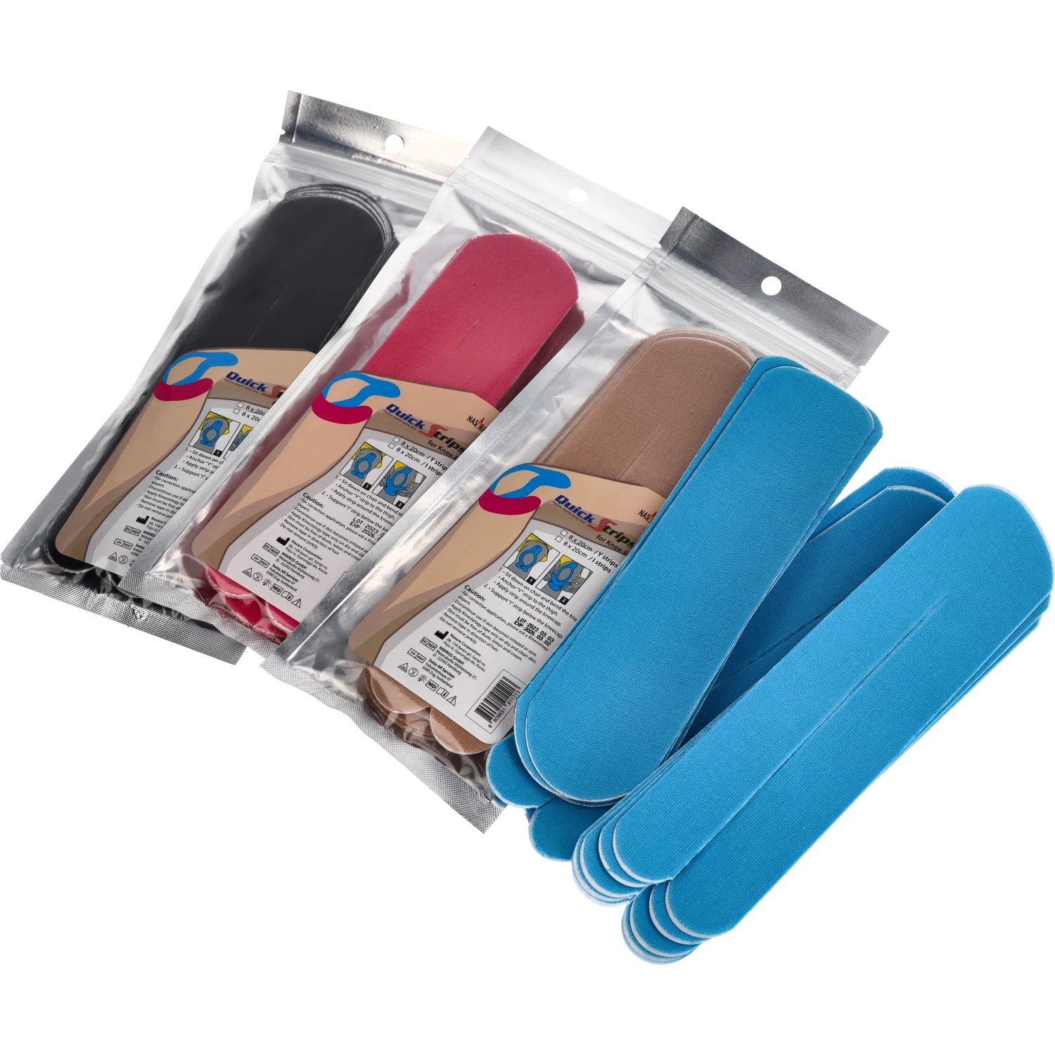 Nasara Kinesiologie Tape Pain Pack Knee alle Farben Gruppenfoto Verpackung