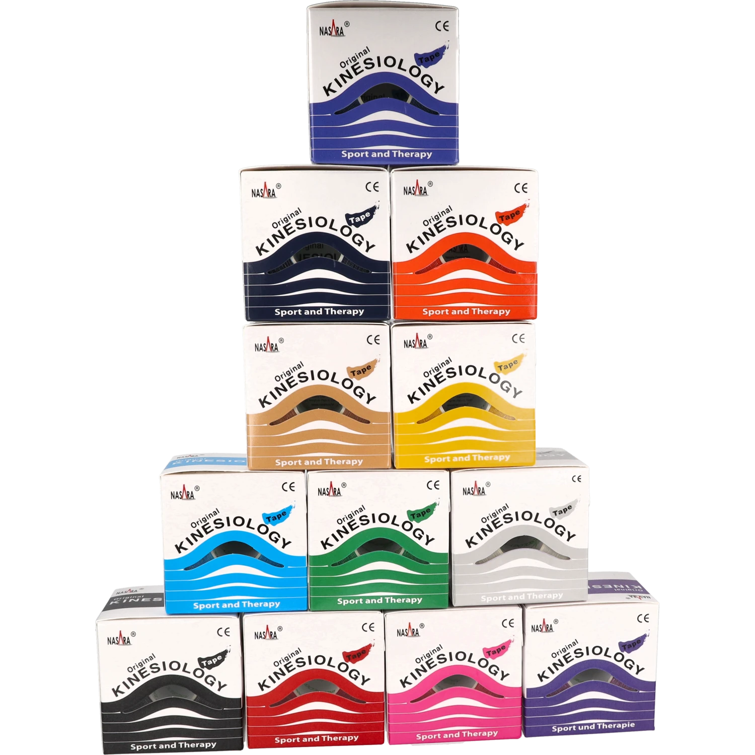 Nasara Kinesiologie Tape 12er Mix Set alle 12 Farben eingepackt Pyramide