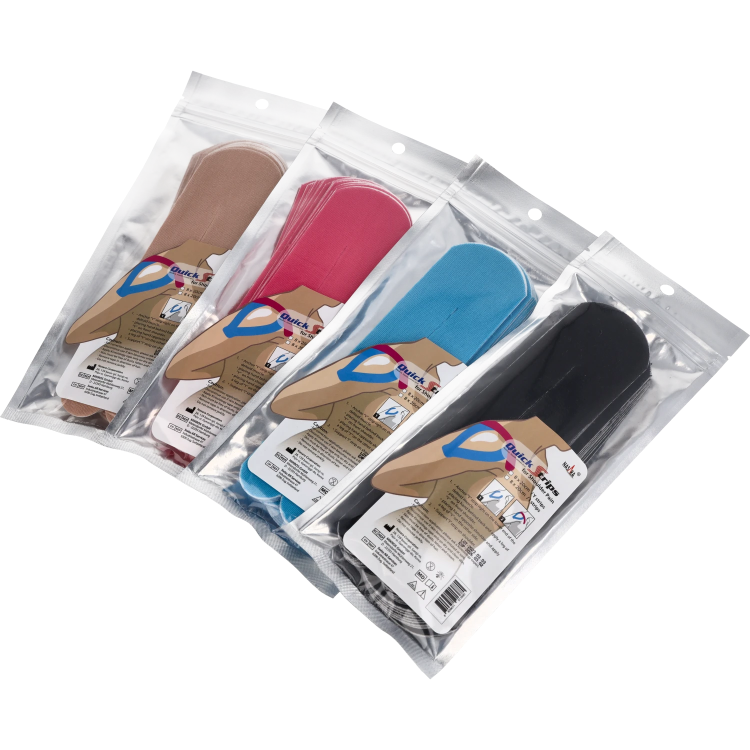 Nasara Kinesiologie Tape Pain Pack Shoulder alle Farben Verpackung Gruppenfoto